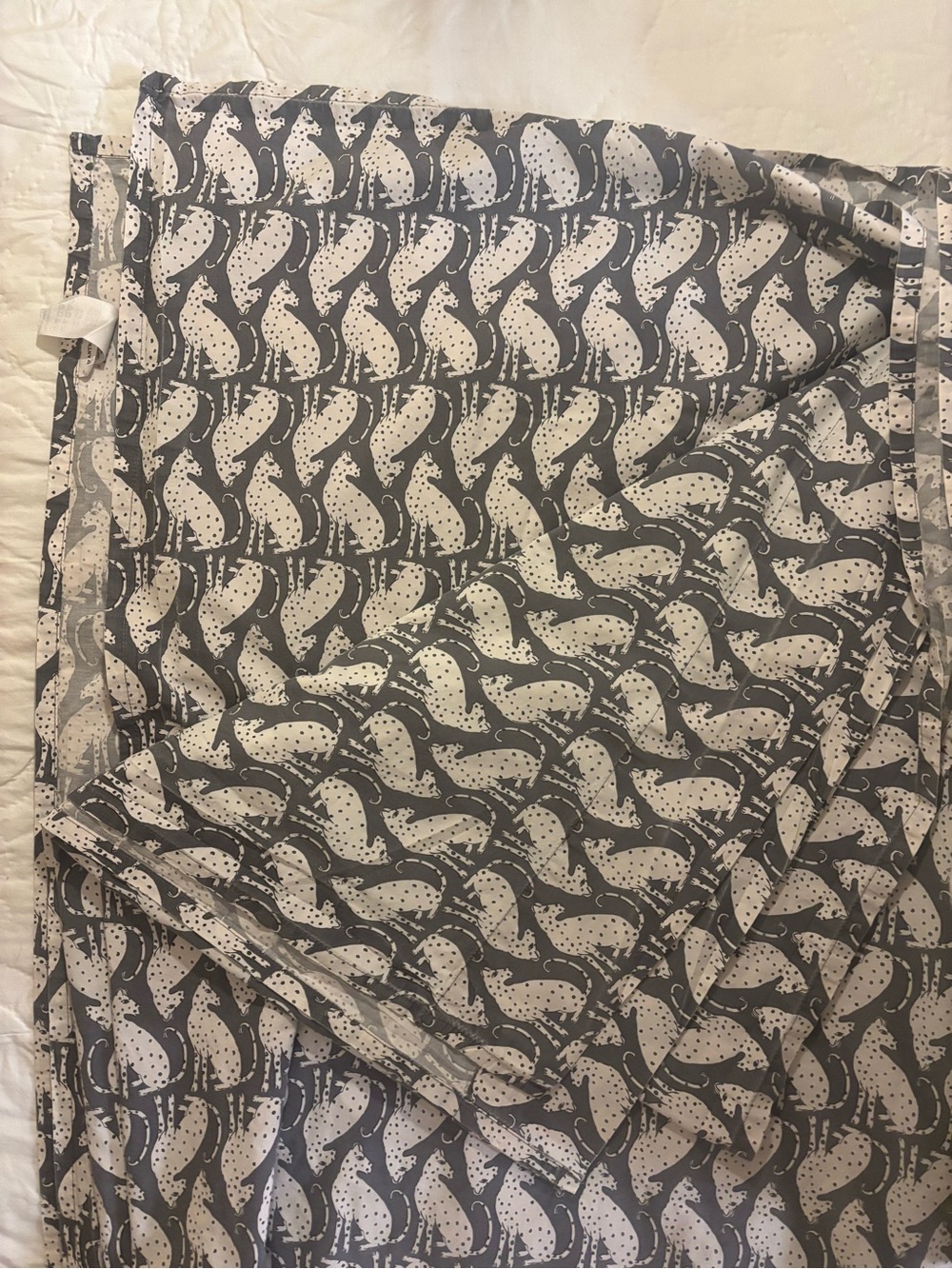 Anthropologie Gray and White Cat Motif Bedding Sheet